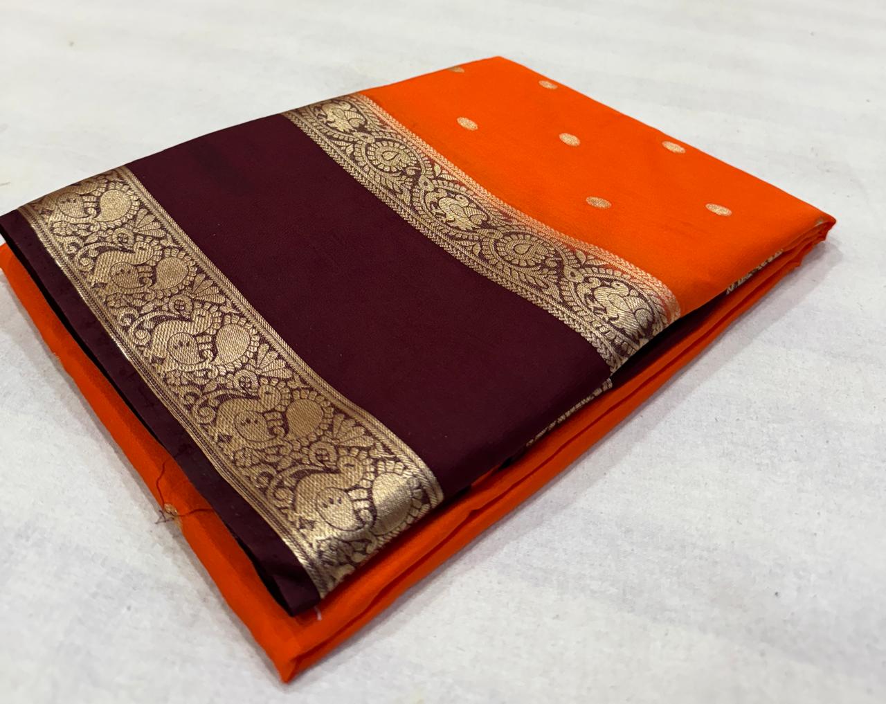 Exclusive Contrast Border Mysore Crepe Silk Saree